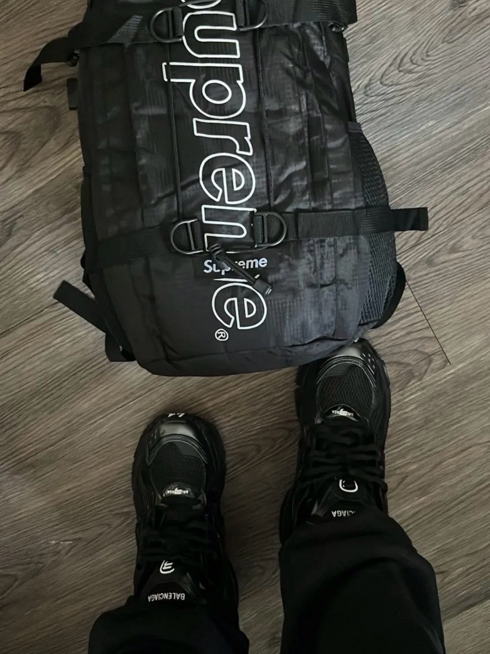 Supreme Black Roll-Top Backpack with White Logo